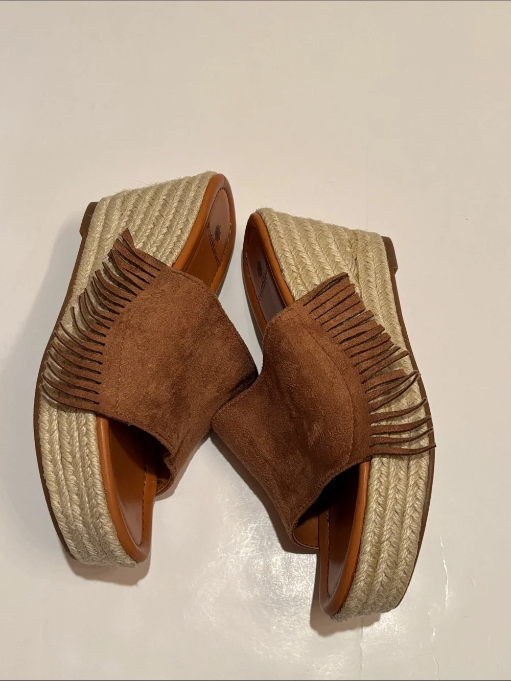 NWOT Ruff Hewn Tan Suede Fringe Espadrille Wedge Slides 6
